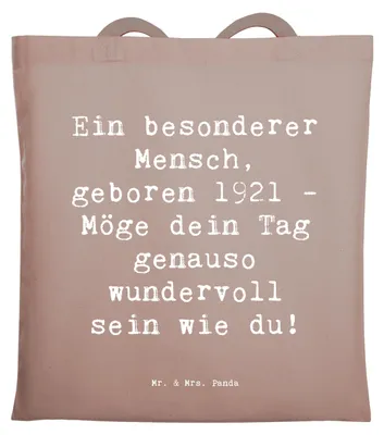 Produktbild von Mr. & Mrs. Panda Einkaufstasche Spruch 1921 Geburtstag - Braun Pastell - Geschenk, Geburtsjahr, Alter, Tote Bag, wundervoller, besonderer Mensch, studententasche, Tasche