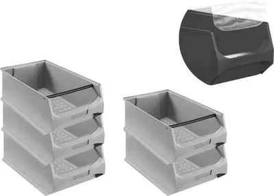 Produktbild von SparSet 5x Graue Sichtlagerbox 5.1 mit Griffstange & Abdeckung | HxBxT 20x30x50cm | 21,8 Liter | Sichtlagerbehälter, Sichtlagerkasten, Sichtlagerkastensortiment, Sortierbehälter