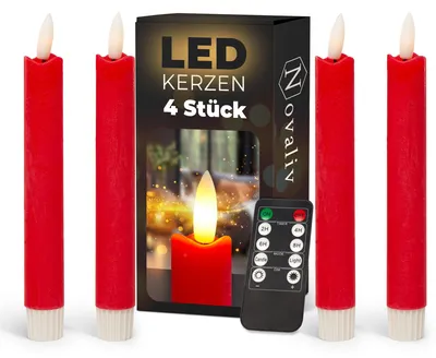 Produktbild von Stabkerzen LED mit Timer ROT 4 Stück ROT indoor - 6 Stunden - ECHTWACHS 18cm Höhe für Kerzen 2,2cm Durchmesser 2 AAA Batterien notwendig LED Stabkerzen flackernde Flamme bewegliche Flamme Licht