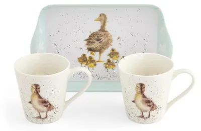3-teiliges Mokken-Set mit Tablett, Enten-Motiv, 0,18 l, spülmaschinengeeignet
