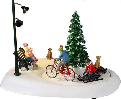Produktbild von LEMAX Weihnachtsdekoration 'Snowbiking With Dad' beleuchtet, beweglich, batteriebetrieben, 22,8 x 16,8 x 18,7 cm