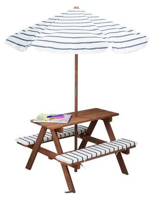 Zdjęcie produktu dla Stół piknikowy z drewna - Z parasolem - Poduszki siedziskowe - 75 x 75 cm - Dla dzieci - Do 80 kg