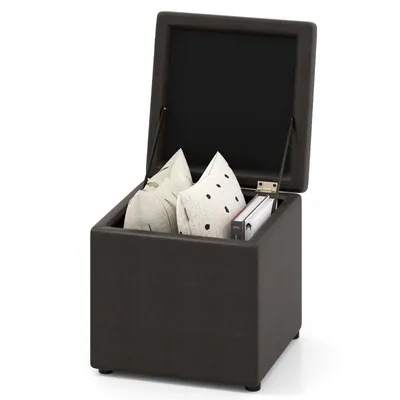Productafbeelding van COSTWAY Vierkante poef met opbergruimte, voetenbankje van linnenstof met deksel en beklede zitting, kubusvormige ottoman met opbergruimte, 40 x 40 x 40 cm, grijs