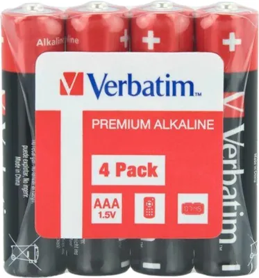 Produktbild von Verbatim AAA, Einwegbatterie, AAA, Alkali, 1,5 V, Premium, Schwarz, Rot