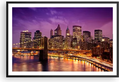 Produktbild von Gerahmtes Poster - Schwarzer Rahmen - New york nacht brooklyn brücke - 91,5x61 cm - Wand Bild - Wanddeko - Wandbilder - Wandposter - Bilderrahmen - Bilder - Kunstdruck - Wandbild - P2BAA91x61-2660