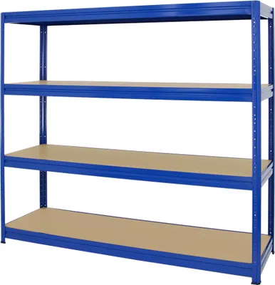 Produktbild von Schwerlastregal DINO | HxBxT 180x180x60cm | 4 MDF-Platten-Ebenen 6,5 mm | Fachlast 500kg | Blau