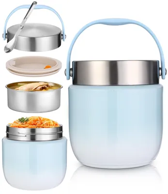 Thermocontainer 1200 ml, Edelstahl, mit Klapplöffel, blau