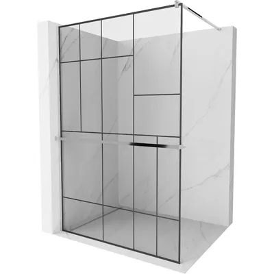 Obrázek produktu pro Mexen Kioto+ sprchová zástěna s poličkou a kolejnicí 70 x 200 cm, Průhledné/Černý vzor 8 mm, Chromovaná - 800-070-121-01-78