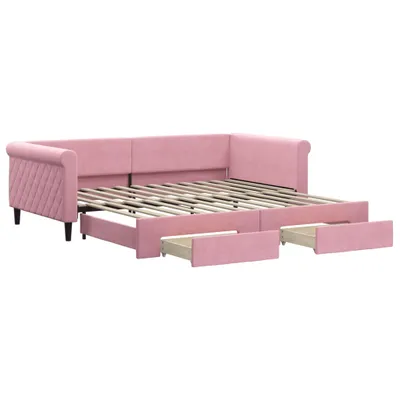 Image de vidaXL Lit de jour extensible avec tiroirs rose 100x200 cm velours