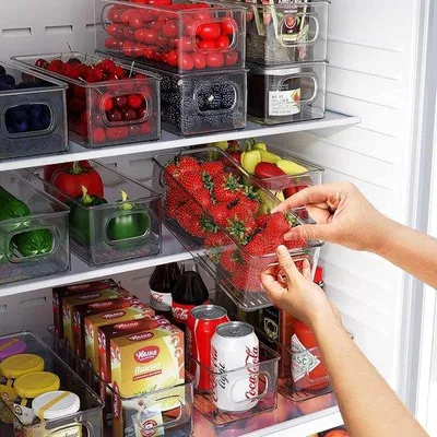 Produktbild von Famanu Kühlschrankorganizer 8-teiliges Set - stapelbare Aufbewahrungsboxen mit Griff