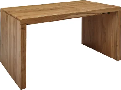 Schreibtisch BOHA 140cm Akazie Massivholz Landhausstil in Gesamtansicht von vorne mit massiver Holzplatte.