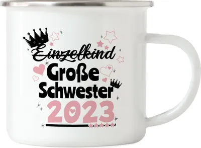 Produktbild von Einzelkind Wird Große Schwester 2023 Emaille Tasse Nachwuchs Schwangerschaft Geschenkidee Baby-News