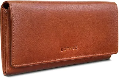 Produktbild von ROYALZ 'Lucia' Vintage Leder Damen Portemonnaie Groß mit RFID Schutz, Reißverschluss, 11 Kartenfächer, Geldbörse Querformat, viele Fächer, Leder