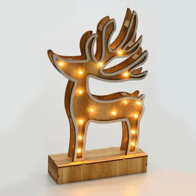 Zdjęcie produktu dla ACA Lighting drewniana dekoracja sob 16 LED zasilana bateryjnie (2xAA) ciepła biel IP20 19x33x6cm XDEERWW333A