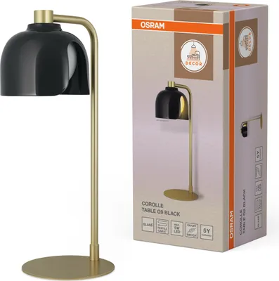 Image de OSRAM Decor Corolle Table lampe de table, noir métal verre, douille G9, câble textile, style rétro