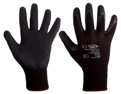 Produktbild von 12 Paar Arbeitshandschuhe von Stronghand mit Latexbeschichtung in Schwarz, optimale Passform