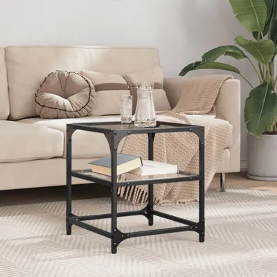 Produktbild von "Rabatt" Couchtisch modern - Wohnzimmertisch - Einfache Montage - mit Glasplatte Transparent 40x40x45 cm Stahl - Kaffeetisch CC23239