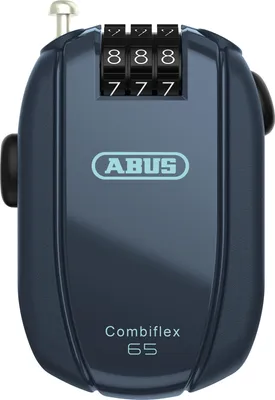 A close-up studio shot of a blue combination lock.