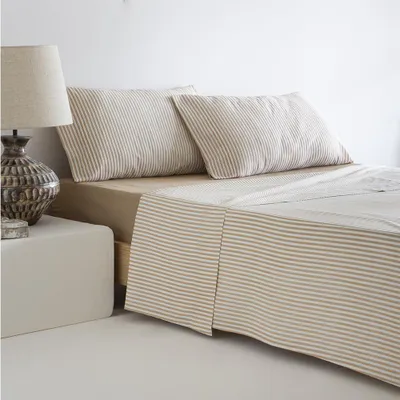 Produktbild von Komplettbettwäsche aus Baumwolle, senfgelb, 4-teilig, bestehend aus einem Bettbezug und zwei Kopfkissenbezüge, mit Laken für eine Matratze von 180 x 190/200 cm, Fadendichte 180