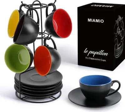 Produktbild von MIAMIO - Cappuccinotassen Set, Cappuccino Tassen  Le Papillon Kollektion (Innen Bunt)