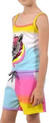 Produktbild von KMISSO Mädchen Jumpsuit kurz Wendepailletten Einhorn Hellblau 104