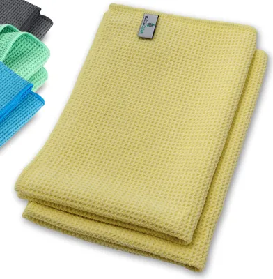 Produktbild von ELEXACLEAN Mikrofaser Trockentuch, Premium Waffeltuch (2 Stück, 60x40 cm, Gelb) superweiche Qualität für Auto, Glas, Küche, Geschirr, Bad