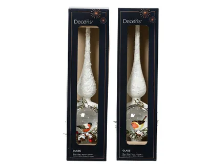 Image de Pointe de sapin en verre 31 cm avec motif neige et oiseau 1 pièce assortie. Blanc