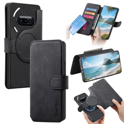 Image de Pour Nothing Phone 3a CaseNeo MagSafe RFID protection similicuir étui rétro noir