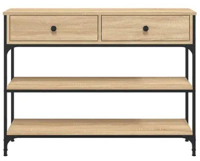 Produktbild von Konsole – Beistelltisch – Aufbewahrungsschrank – Kommode – Holz und Metall – 2 Schubladen – 100 x 25 x 75 cm