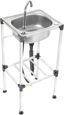 Produktbild von Einbecken-Edelstahlspüle, Multifunktionswaschtisch Mobile Spüle mit 360° Wasserhahn, Freistehende Edelstahl Spültisch für Outdoorküche, Gastro und Camping usw, 38x33x83cm