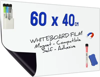 Produktbild von Minadax Whiteboard Folie 60 x 40cm | Magnet Haftend | Zuschneidbar + Stifte mit Halter + Wischer