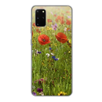 Produktbild von MuchoWow® Handyhülle Schutzhülle Hülle für Samsung Galaxy S20 Plus Frühling - Blumen - Rot - Mohn - Gras - Grün Silikon Softcase Handy Hülle - Hartschale