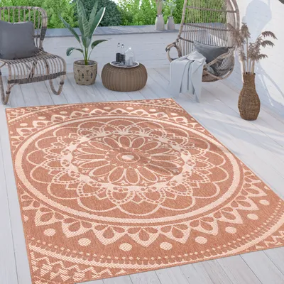 Produktbild von Outdoor Teppich wetterfest & robust Mandala Boho Design pflegeleicht flachgewebt Marokkanisch Grösse 240x340 cm