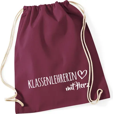 Produktbild von Huuraa Turnbeutel Klassenlehrerin mit Herz 12 Liter Burgundy Baumwolle Rucksack Geschenkidee