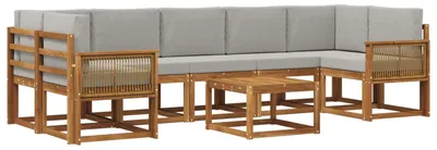 Image de Ensemble de canapés d'extérieur vidaXL, 8 pièces, polyester naturel et gris clair