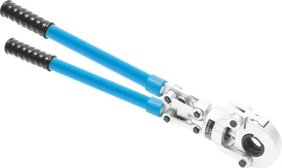 Image de Outil de sertissage PEX/kit de pinces à sertir - CW-1632 - Force de sertissage 6 t - Tête pivotante à 360° - 9 mâchoires de sertissage - Pour tubes en aluminium/cuivre/PB/PEX - Bleu
