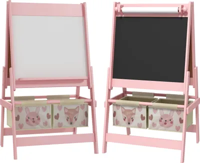 Produktbild von 3-in-1 Kinder Staffelei mit Papierrolle, Kreidetafel, Whiteboard, Aufbewahrungskörbe, 54 x 46,5 x 93 cm, rosa