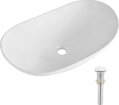 Immagine prodotto di SucceBuy 23,3 "x14,2" lavabo da bagno ovale in ceramica - lavabo da appoggio moderno bianco, ben confezionato per bagno, hotel, toilette e camper