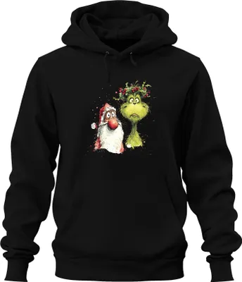 Produktbild von Grinch Weihnachtsmann Weihnachten lustig Geschenk Aquarell Retro Uni Hoodie Kapuzenpullover, Schwarz, 3XL