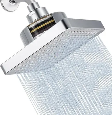 Produktbild von Kopfbrause Hochdruck mit Filter, 6 Zoll Regendusche mit Anti-Kalk-Düsen, Duschkopf Regendusche Wassersparend, Überkopfbrause Kopfbrausen Verstellbar, Quadratisch