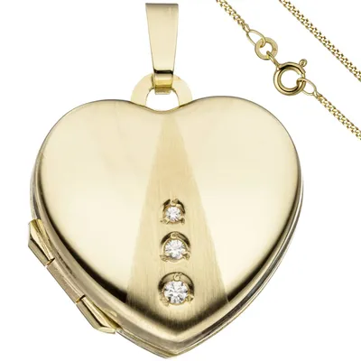 Produktbild von JOBO Medaillon Herz Anhänger zum Öffnen für Fotos 333 Gold 3 Zirkonia mit Kette 50 cm