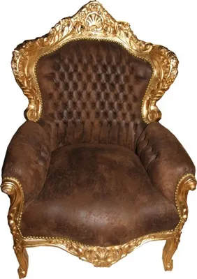 Produktbild von Casa Padrino Barock Sessel im Antik Stil, Braun Lederoptik mit Goldgestell, 120 x 85 x 85 cm