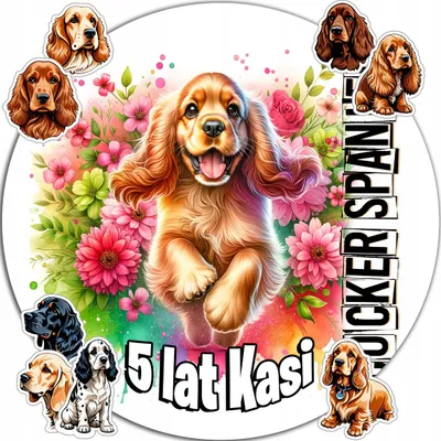 Image de OPŁATEK NA TORT 20CM - PSY Cocker Spaniel DEKORACJA + IMIĘ 15CM 18CM