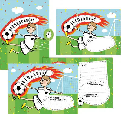 Produktbild von 12 Einladungskarten Fußball zum Geburtstag für Jungs inkl. Umschläge