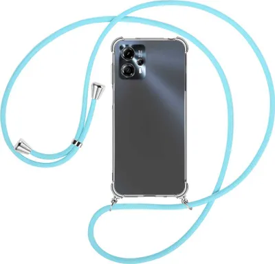 Produktbild von Handykette Backcover-Schutzhülle mit Band (Metall silberfarben) für Motorola Moto G13, Moto G23 (6.5'') - himmelblau