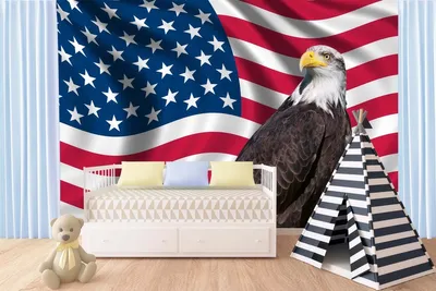Produktbild von Vlies Fototapete PATRIOTISCHE AMERIKANISCHE FLAGGE UND ADLER 375 x 250 cm (inkl. Kleister) - Vlies Tapete, Wandtapete, Wandbilder - Tapete für Wohnzimmer Schlafzimmer, Büro, Küche - Montagefertig