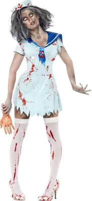 Produktbild von Zombie Matrosen Kostüm, weiblich, mit Blut Splattered Kleid und Hut, Größe:S