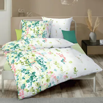 Produktbild von Bettwäsche Kaeppel Seersucker 466-03 Inaya Blätter aqua grün 135x200