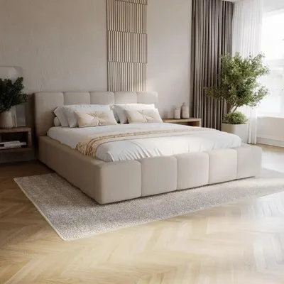 Produktbild von Chilly Möbel Design Palermo Elegant Polsterbett 200×200 – Bouclé Stoff Beige, mit Stauraum Holzrahmen