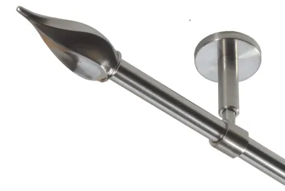 Produktbild von Gardinenstange Set Edelstahl Look Metall Ø 16mm zur Deckenträger 1-lauf Modern Spitze gedreht, Länge wählbar D11 E14